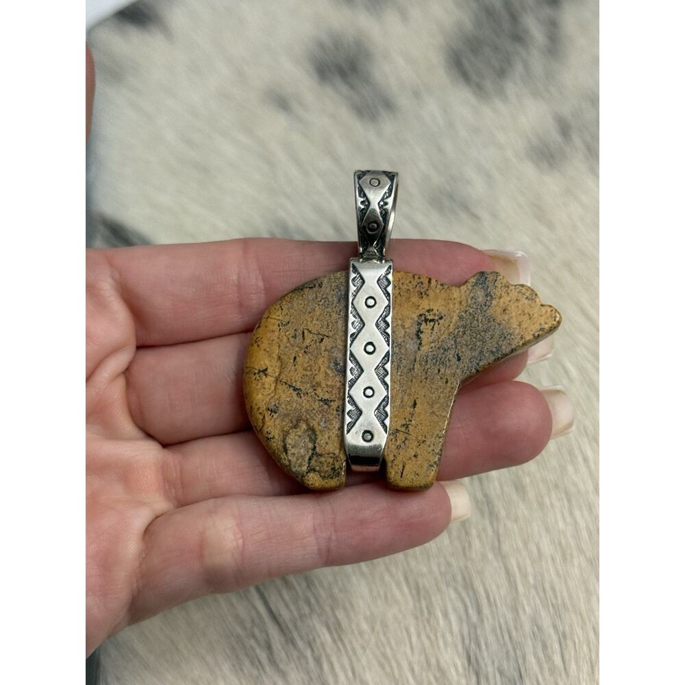 Huge Carolyn Pollack Sterling Silver Jasper Brown Black Bear Pendant Storyteller